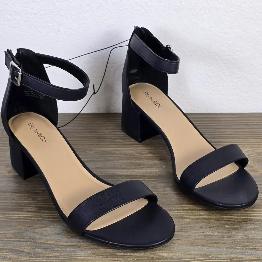 Style & Co. - Janiee Block-Heel Sandals - Women's 11M Black - Faux Leather
